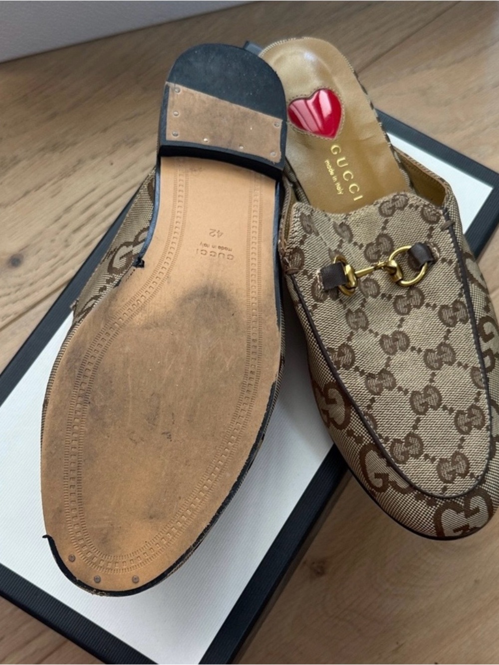 Gucci Beige Brown GG Canvas Horsebit Slip-On Loafers - Picture 2 of 5